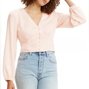 Levi’s Blush Pink Button Front Cropped Blouse XL Puff Sleeve Y2K Cottagecore